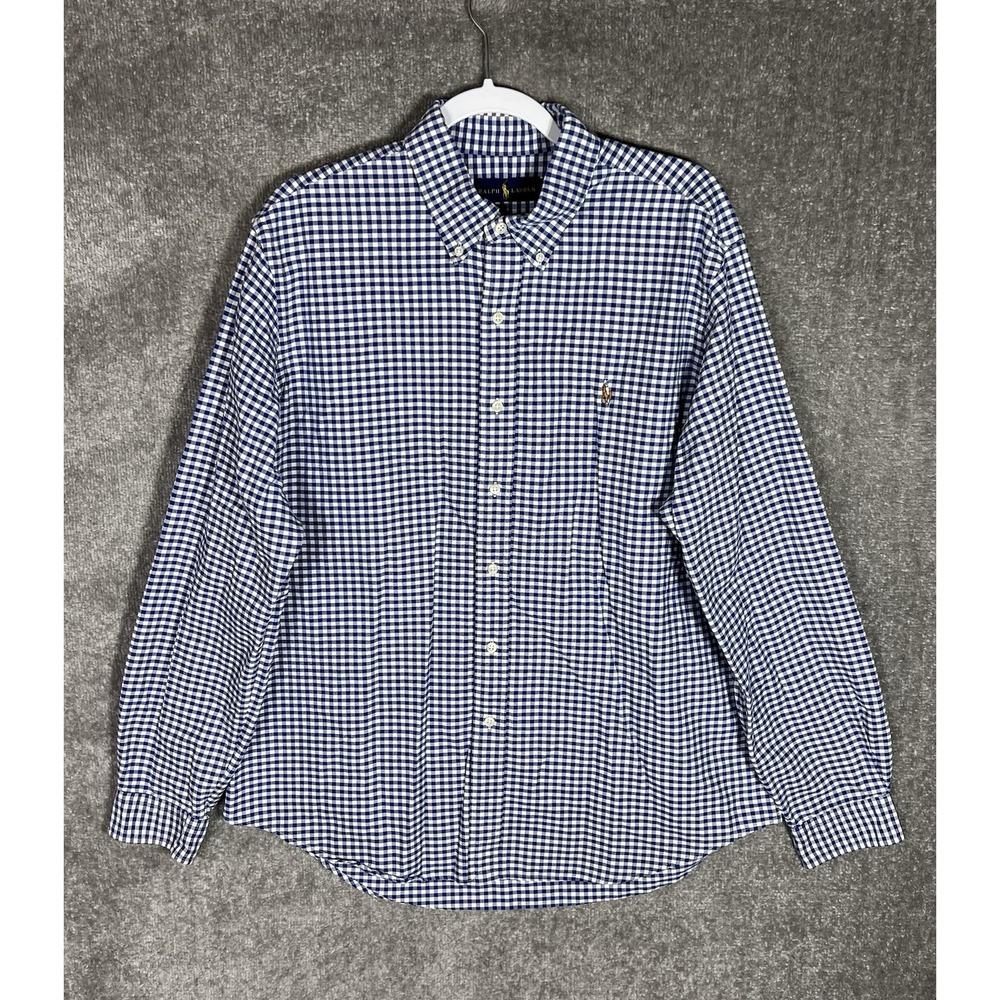 Ralph Lauren Long Sleeve Button Down Shirt Mens Size XL Blue White Check Cotton